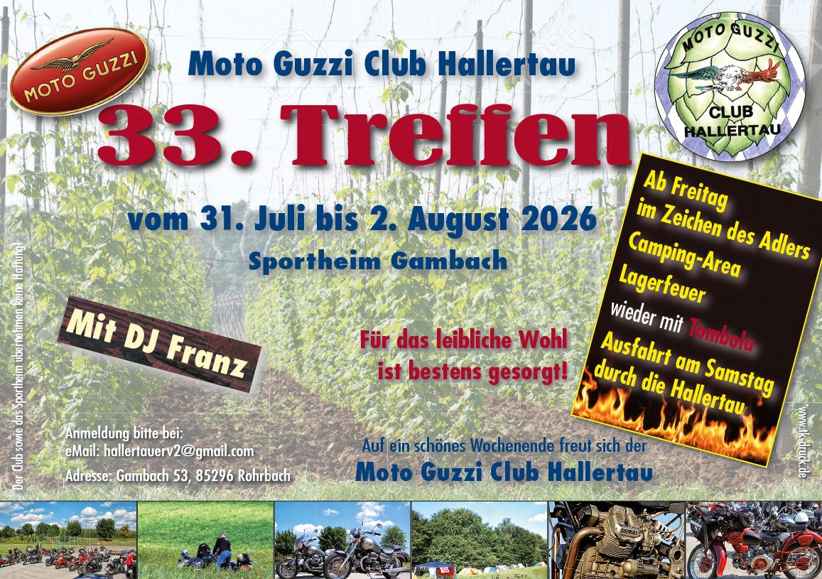 Motoraduno Guzzi in Hallertau, la famosa zona del luppolo in Germania (Baviera).