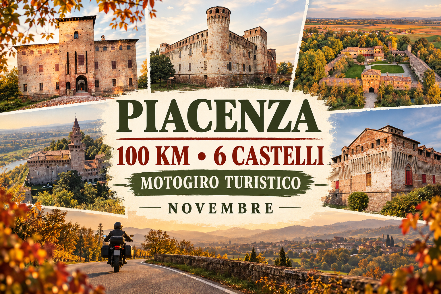 Moto Guzzi in sella verso i castelli della provincia di Piacenza in autunno